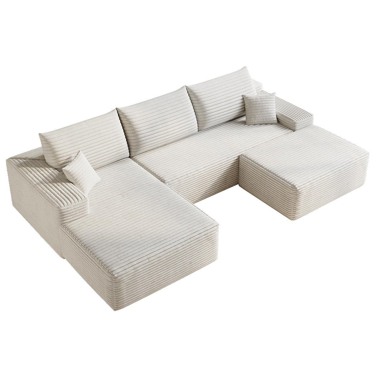 107" Plush Corduroy Deep Seat Chaise Lounge Indoo, Modern Boneless Compressed Floor Sectional Sofa with High-Resilience Foam, Free Combination Modular Cloud Sectional Sofa for Living Room, White