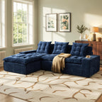 106" Cloud Sectional Couch with L-Shape Chaise & Ottoman, No Assembly Modular Sofa, Deep Seat Plush Corduroy Boneless Couched for Living Room (Black Plush Corduroy, L Shape with Ottoman-Left Facing)