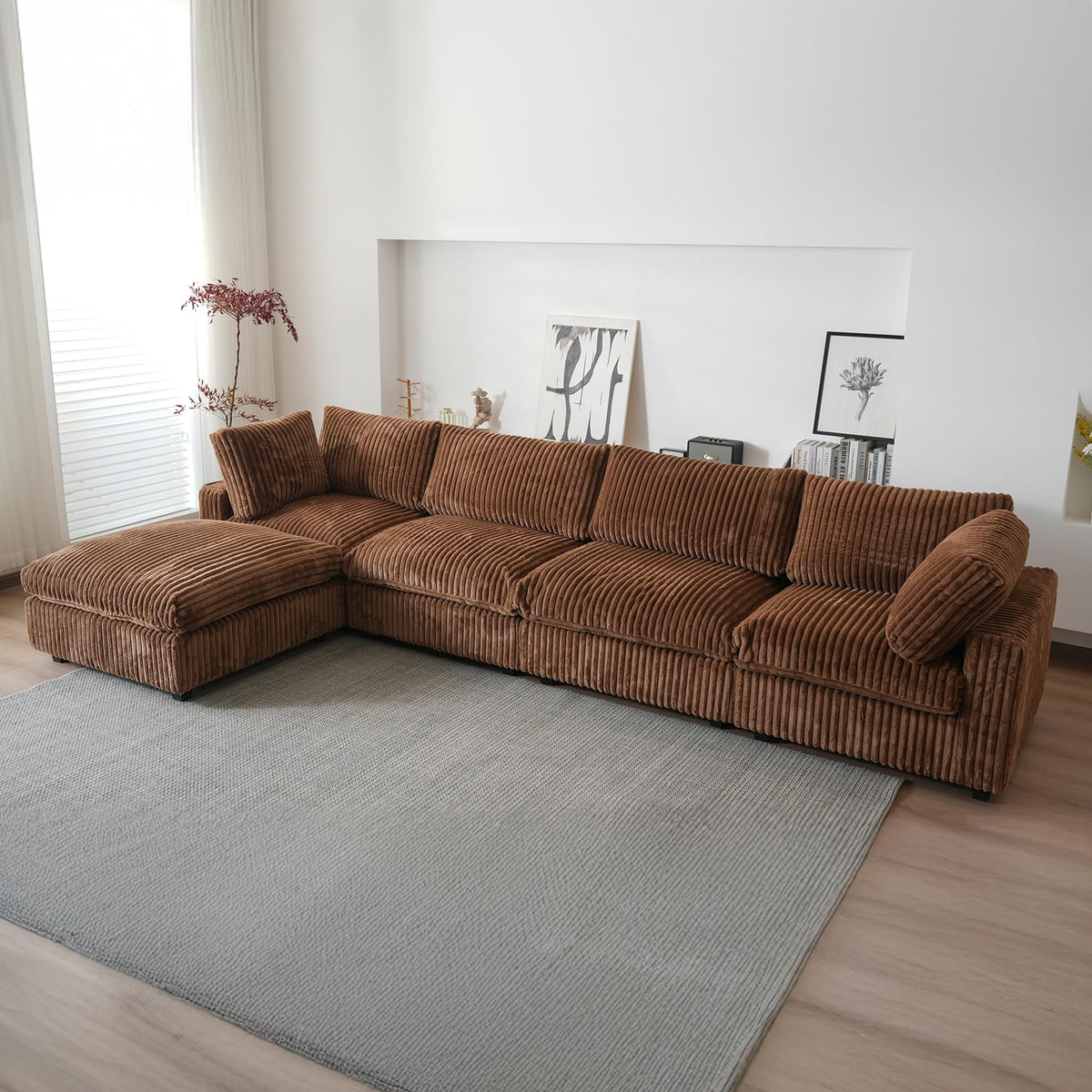 WJShome Cloud Couch Modular Sectional Sofa,118" Oversized V Shaped Sofa with Storage Ottoman for Living Room,Plush 6 Seater Convertible Sectional Couch,Covers Washable&Replaceable,Black