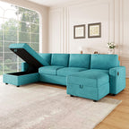 103.9" Sectional Sofa Convertible Sectional Sofa U Shaped Sofa with Two Storage Chaise Lounges and Four USB Ports for Living Room, Teal