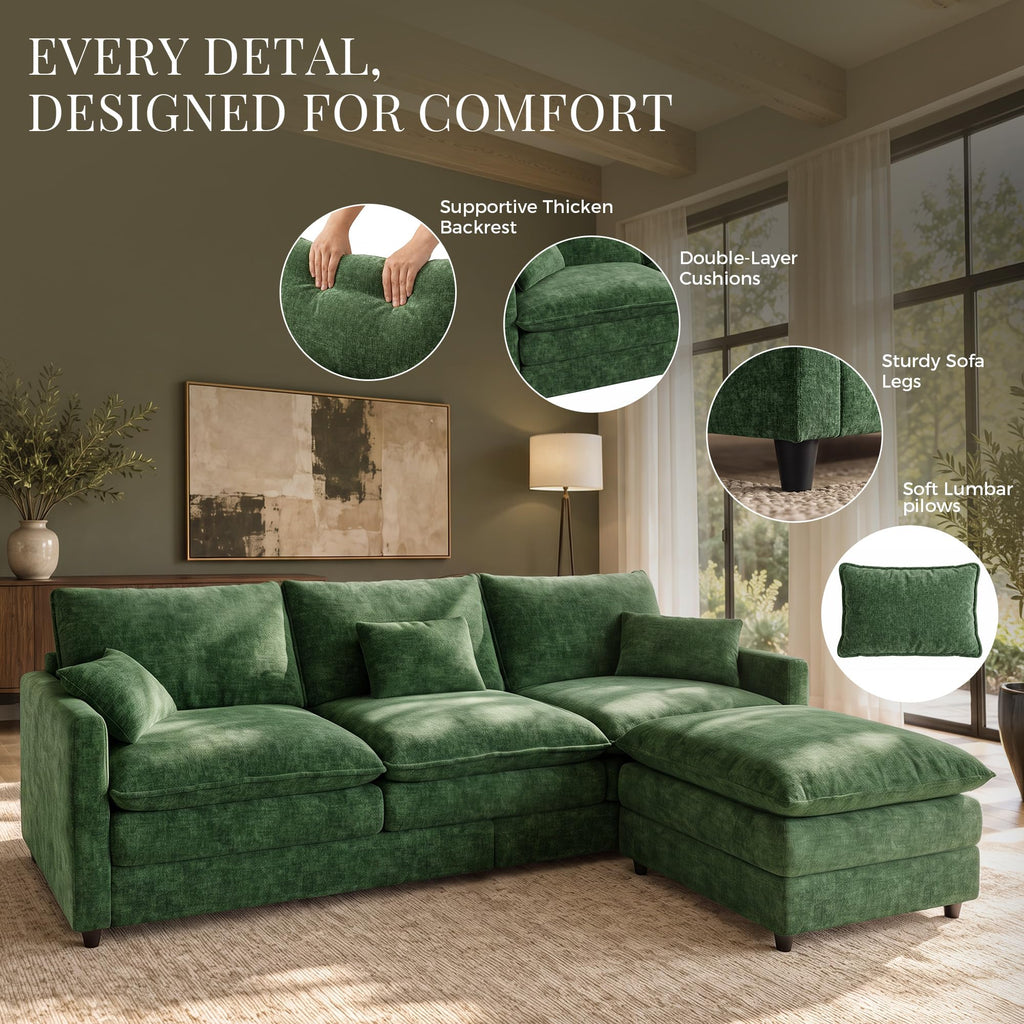 111" Modular Sectional Sofa, Deep Seat Cloud Couch Sectional with Ottoman