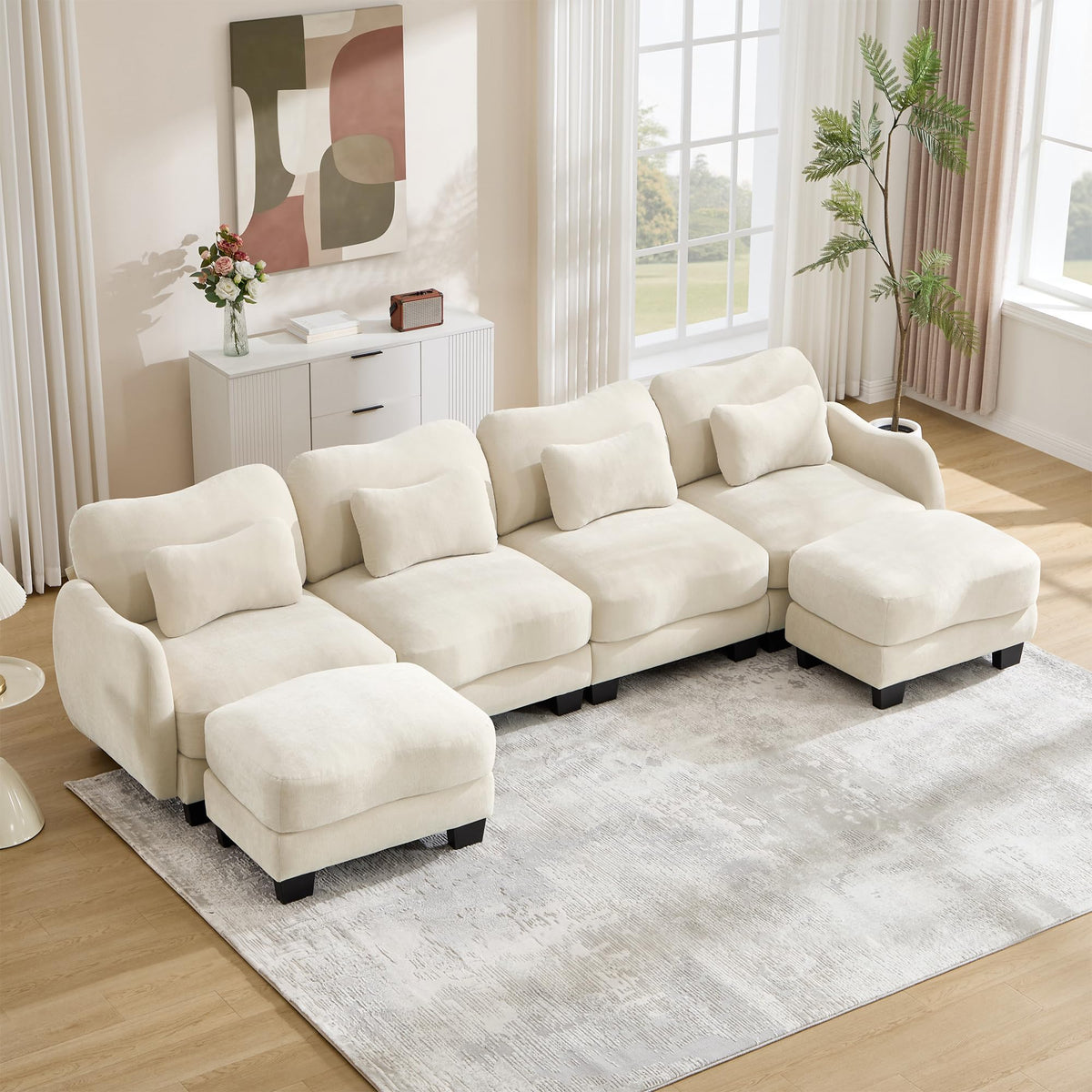 101.1" Modular Cloud Couch Deep Seat Sectional Sofa L Shaped Couch