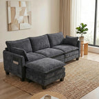 108" Modular Sectional Sofa Cloud Couch - L Shape Sofa with Charging Station Side Storage - Chenille Comfy Couches with Ottoman Movable for Living Room Bedroom Apartment Office, Black
