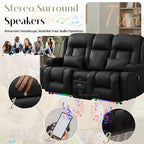 TUNYI Power Loveseat Recliner Sofa, Faux Leather Reclining Sofa with Console RV Reclining Loveseat Couch with USB/Outlet/Storage/Side Pocket/LED Light/Speaker (Black, Loveseat)