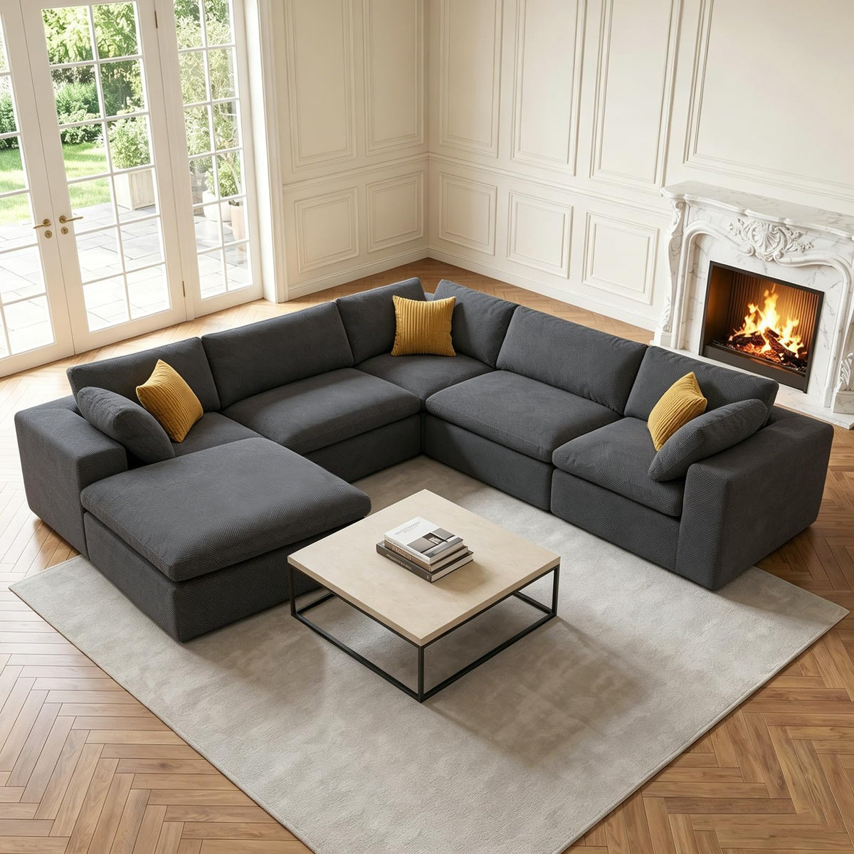 120" Oversized Modern Boneless Couch with Deep Seat,L-Shaped Upholstered Cloud Sectional Couch for Living Room,6 Seater Corner Sofa,No Assembly Required,Dark Gray