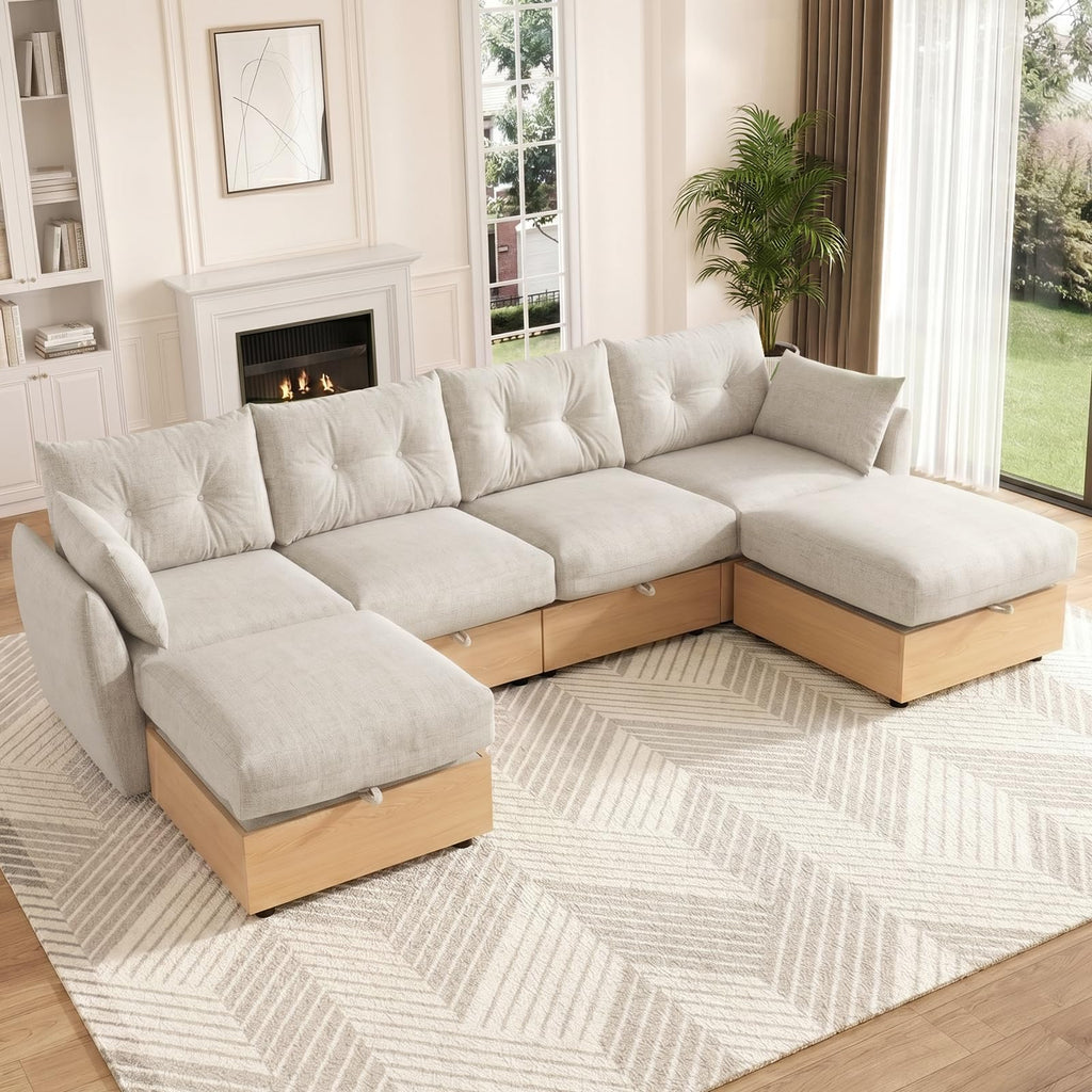 120'' U/V Shaped Cloud Couch Modular Sectional Sofa with Storage