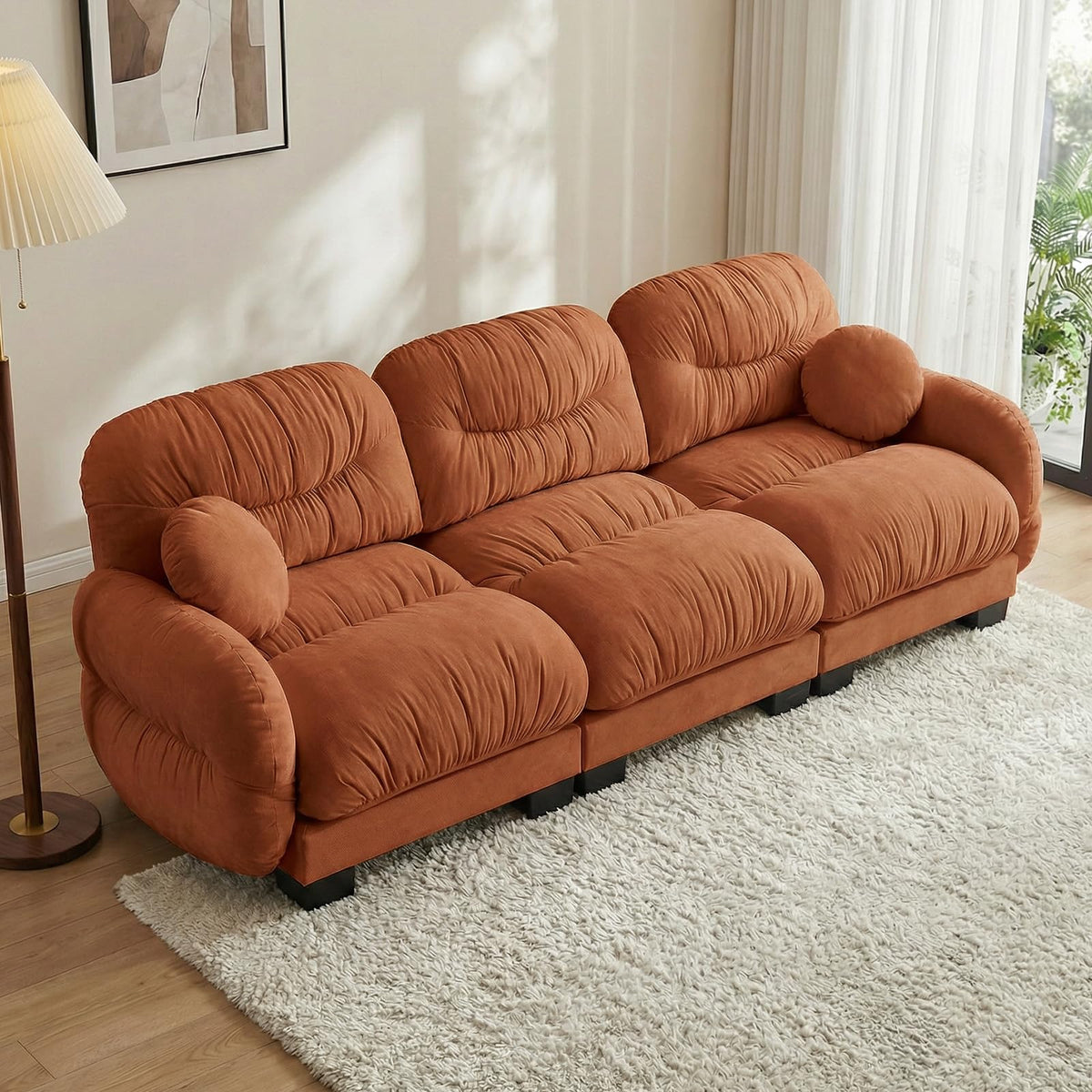 116" U Sectional Couches for Living Room, 3 Seater Modular Couch with 2 Ottoman, Cloud Sofa with Soft Chenille Fabric, High-Density Foam Cushion, Living Room Furniture, Beige