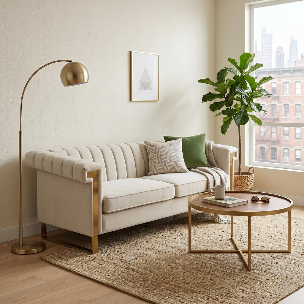 Tomkate 84" Velvet Chesterfield Sofa, Modern 3-Seat Couch with Gold Legs