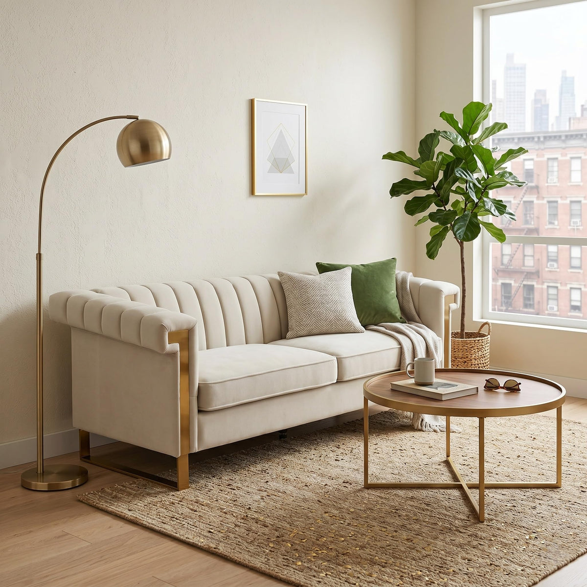 Tomkate 84" Velvet Chesterfield Sofa, Modern 3-Seat Couch with Gold Legs