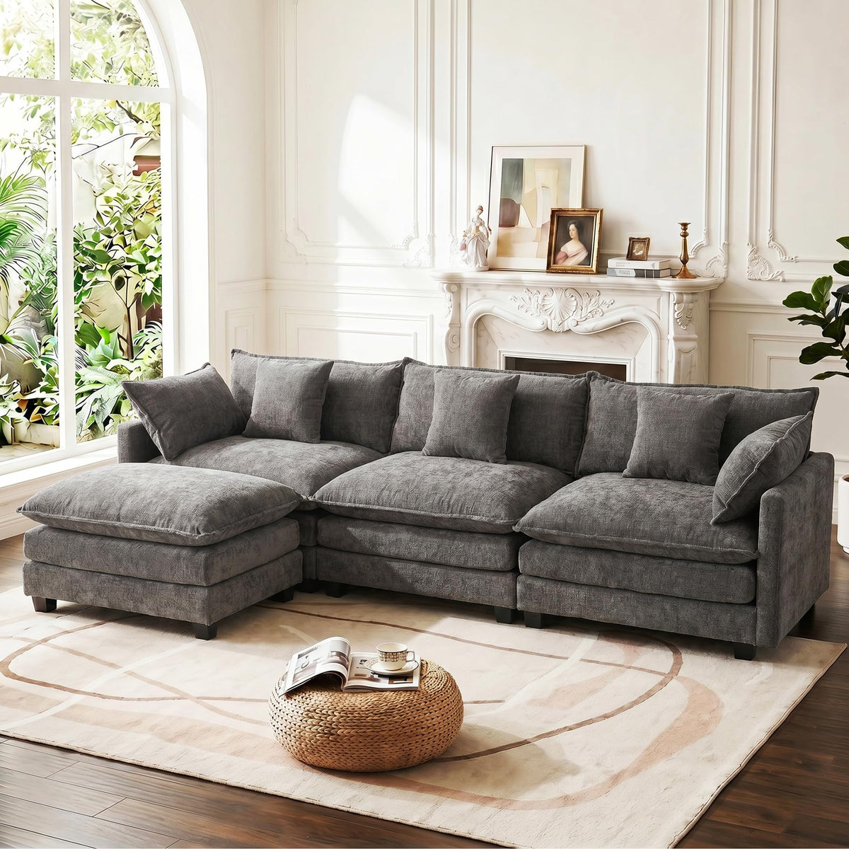114" V‑Shaped Cloud Modular Sectional Sofa Couch, Chenille Corner Design
