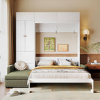 Wood Murphy Bed with Sofa, 4 Storage Shelves and USB Charging Station