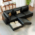 128" 6 Seat Modular Sectional Sofa, Convertible L & U Shaped Couch with Storage, Modern Leather Couch with Ottomans, Faux Leather Sectional Couches for Living Room, Office, Apartment, Black