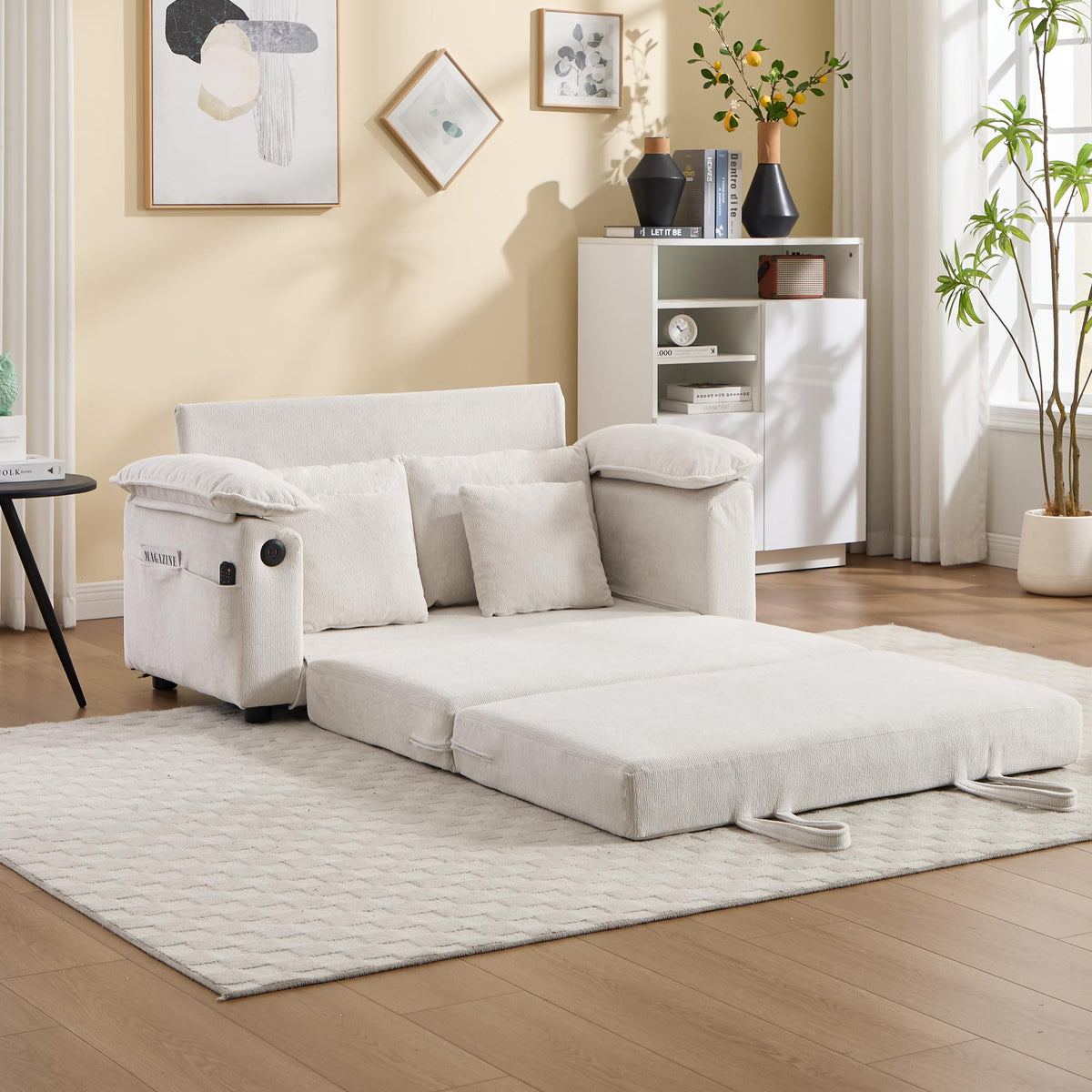 Versatile Daybed with Pull-Out Trundle, Textured Fabric Upholstery