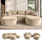 107" U-Shaped Modular Boneless Sectional Sofa with Curved 2 Ottomans, Camel