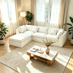 112.5" Modular Sectional Sofa, Chenille L Shaped Cloud Sectional Couch with Movable Ottoman & Deep Seat, 4 Seat Couches with 4 Pillows for Living Room, Apartment, Office, 1200LBS Capacity, Beige