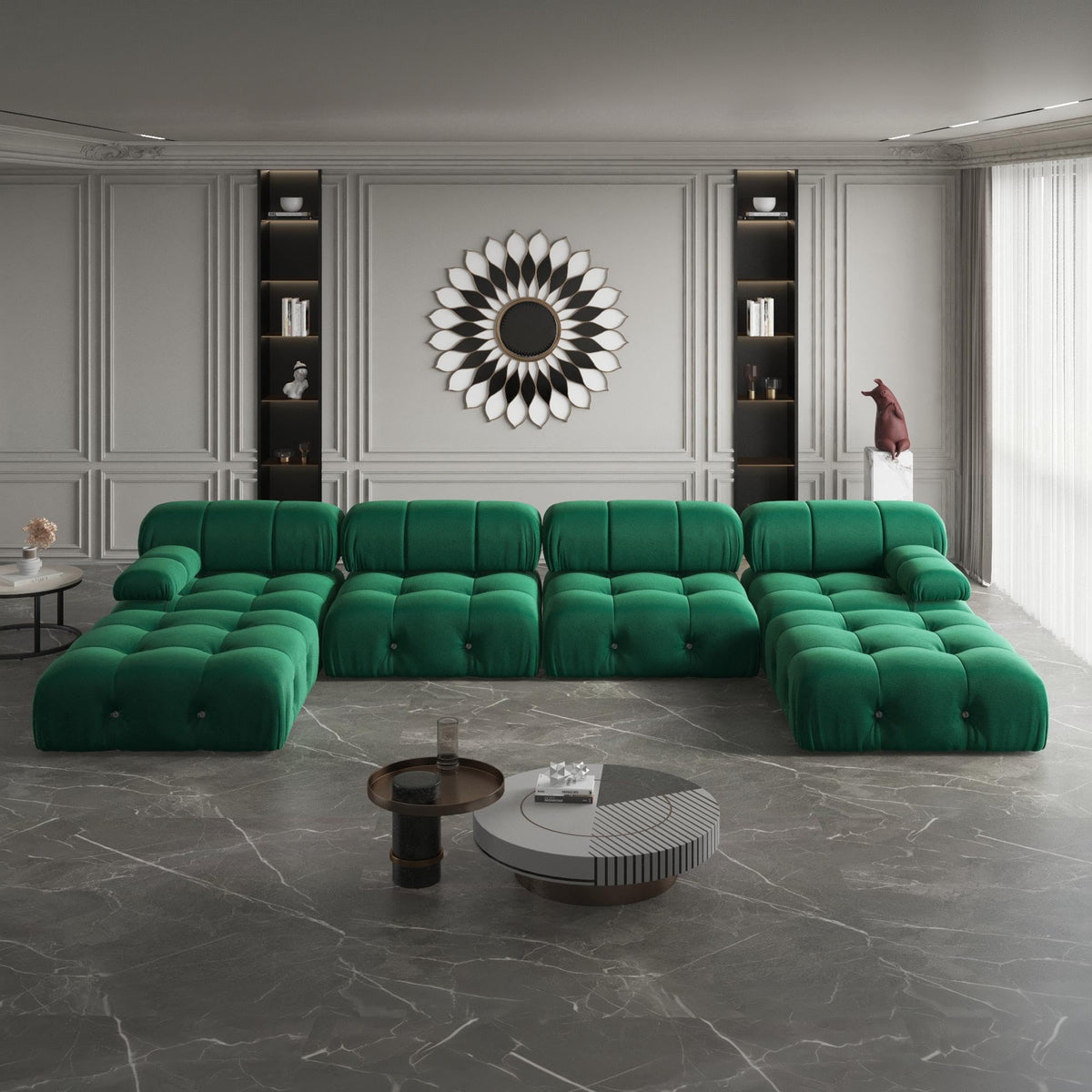 104" Bubble Couch Velvet Modular Sectional Sofa, Oversized L Shaped Couches for Living Room, Comfy Cloud Couch, 3-Seater Deep Seat Sofa Green