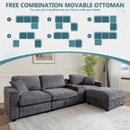 120.3" L-Shaped Sectional Sofa with Storage Ottoman, Oversized Comfy Couch with USB Port, Side Storage, Cup Holder & 360°Swivel Drop-Down Table, Sectional Couches for Living Room (Gray, 120.3")