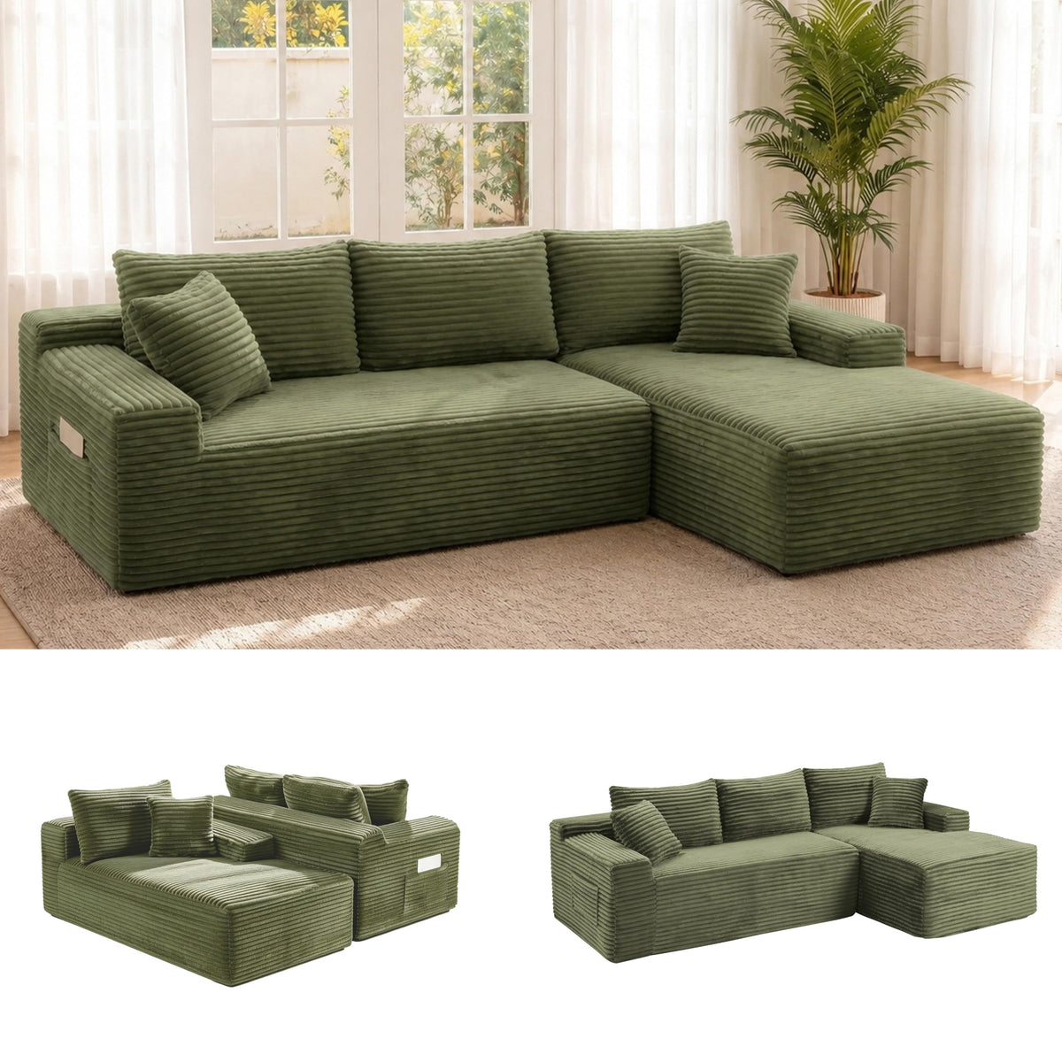 106" Modular Boneless Sofa, Sectional Chaise L-Shaped Couch for Living Room