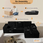 114" L Shaped Cloud Couches with Chaise,Right Facing Modular Sectional Sofa,Glitter Fabric Couch with Deep Seats for Living Room,Bedroom and Apartment,No Assembly Required,Black