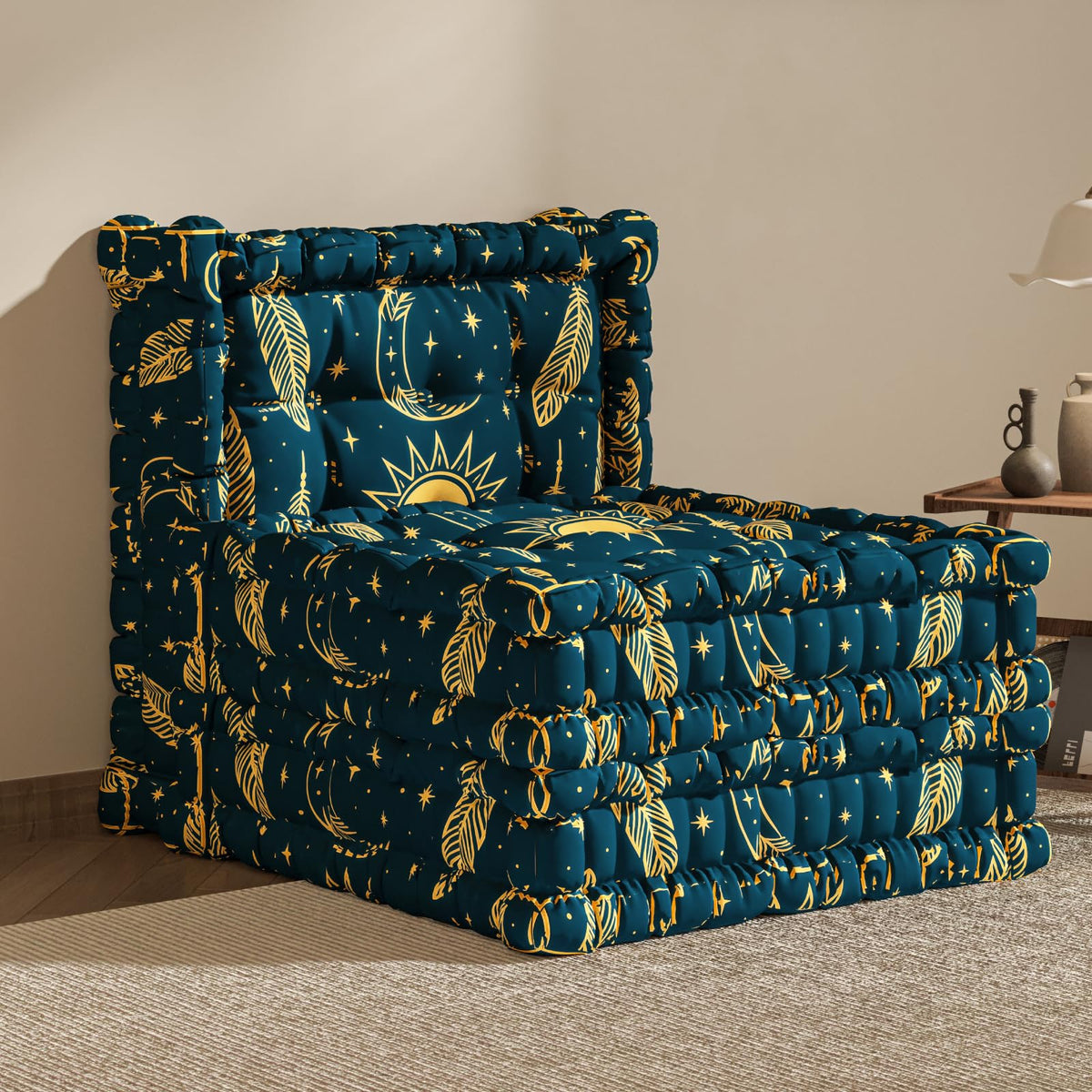 WOWMAX 4 Sets Floor Sofa Couch Bed Convertible Lazy Sofa Sleeper Bed, Floor Chair Bed Mattress Oversized Floor Pillow Ideal for Reading & Gaming, Home Decoration, Light Blue Flowers