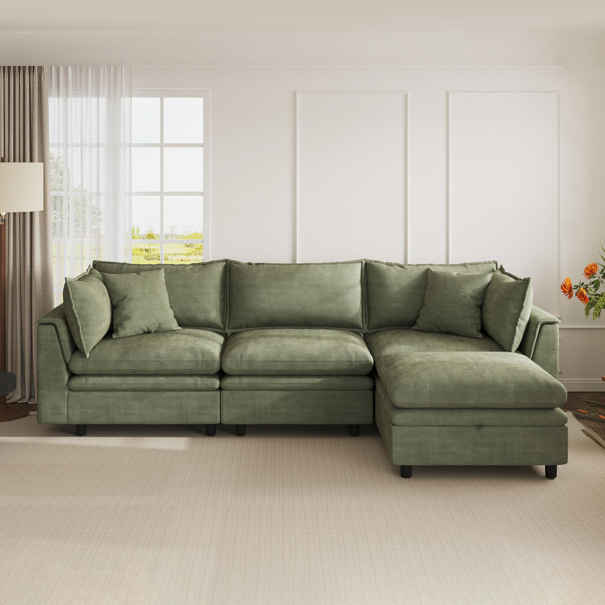 113.4''Sectional Couches for Living Room with Storage Ottoman