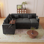 100" Gray Modular Sectional Sleeper Sofa with Pull Out Bed