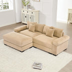 130" Oversized Modular 3-Seater Sectional Sofa, Cloud Corduroy Fabric with Extra-Thick Armrests, Ergonomic Deep Seat Couch for Living Room, Easy Assembly Sofas for Living Room(Cream)
