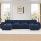 U-Shaped Boneless Sofa, Tufted 32d High Density Sponge Bottom, Anti-Slip Design, No Assembly Required, Free Combination, Movable Ottomans for Living Rooms, Home Theater, Blue