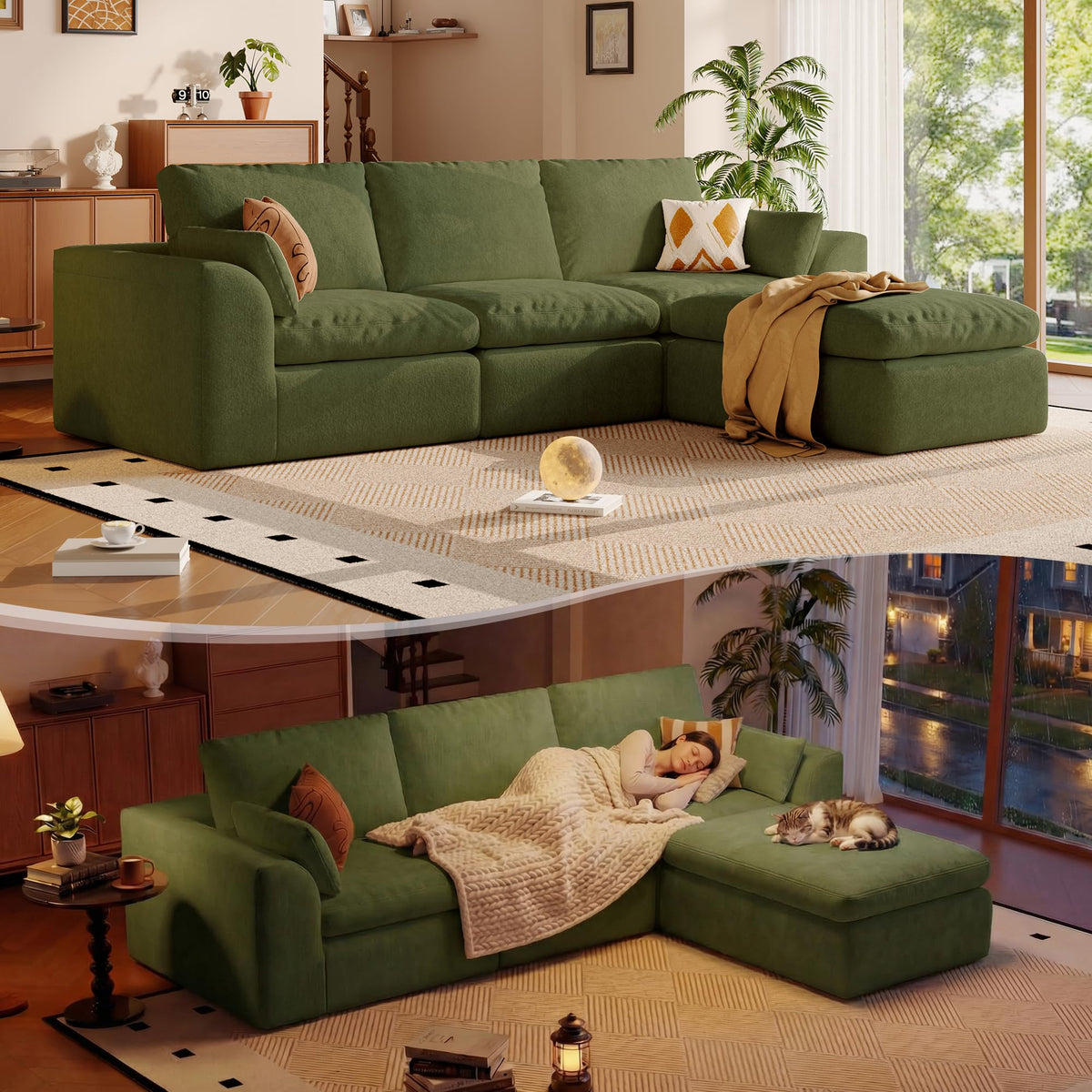 108" Boneless L-Shape Modular Cloud Sectional Sofa with Ottoman