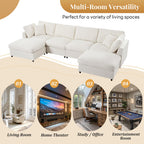 128" U-Shaped Modular Sectional Sofa w/ 2 Ottomans, Chenille Fabric, Beige