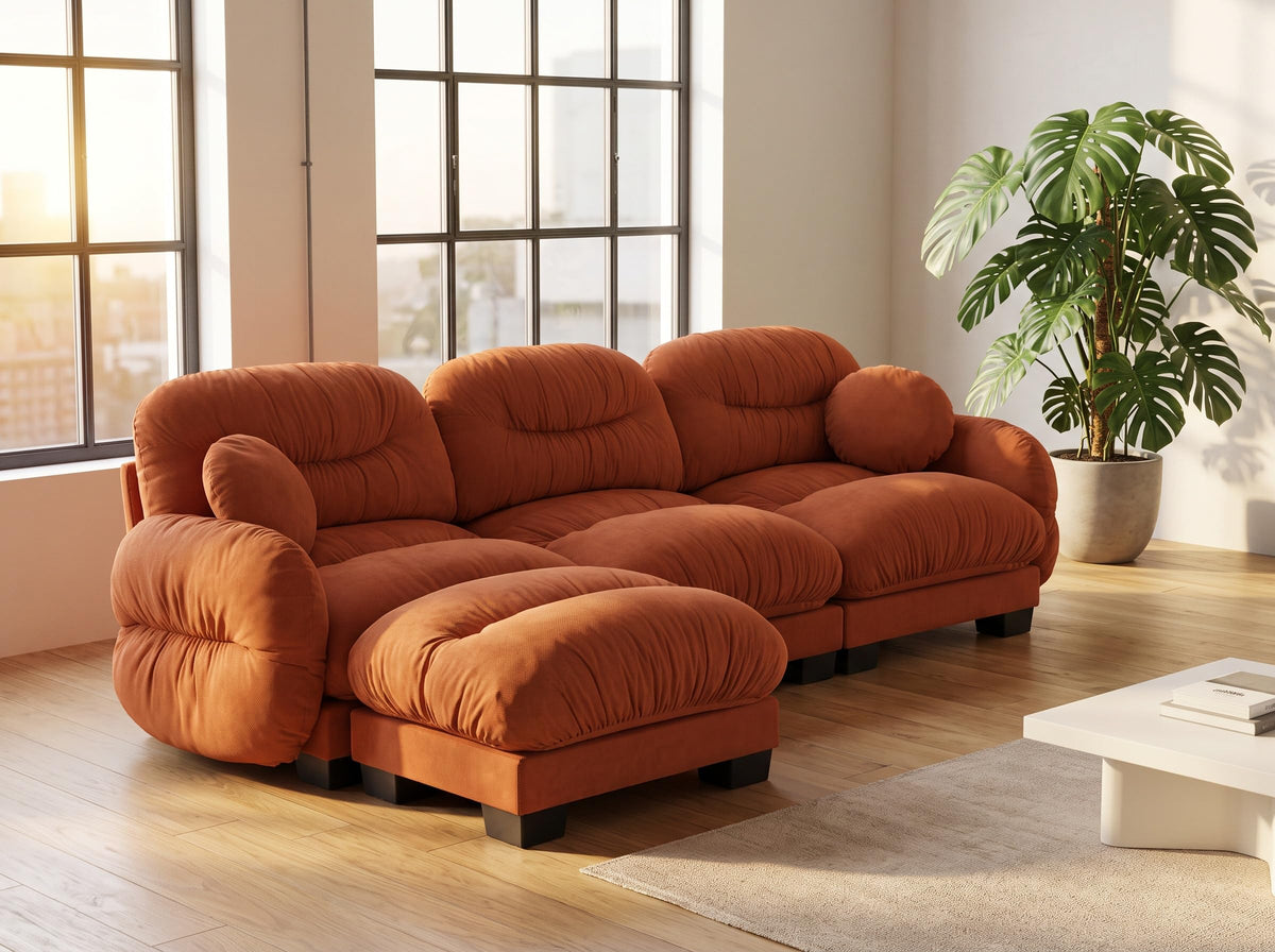 116" Cloud Modular Chenille L Shaped Sectional Sofa with Ottoman, Deep Seat Cloud Couch with Interlocking Metal Connectors for Modern Living Room (Beige, 3S+1O)