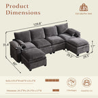 130" Modular Sectional Sofa with Storage, Premium Chenille Cloud Couch with Movable Ottomans, 1200lbs Heavy Duty Deep Seat Sectional, High-Density Foam (Gray, 4 Seater & 4 Ottoman)
