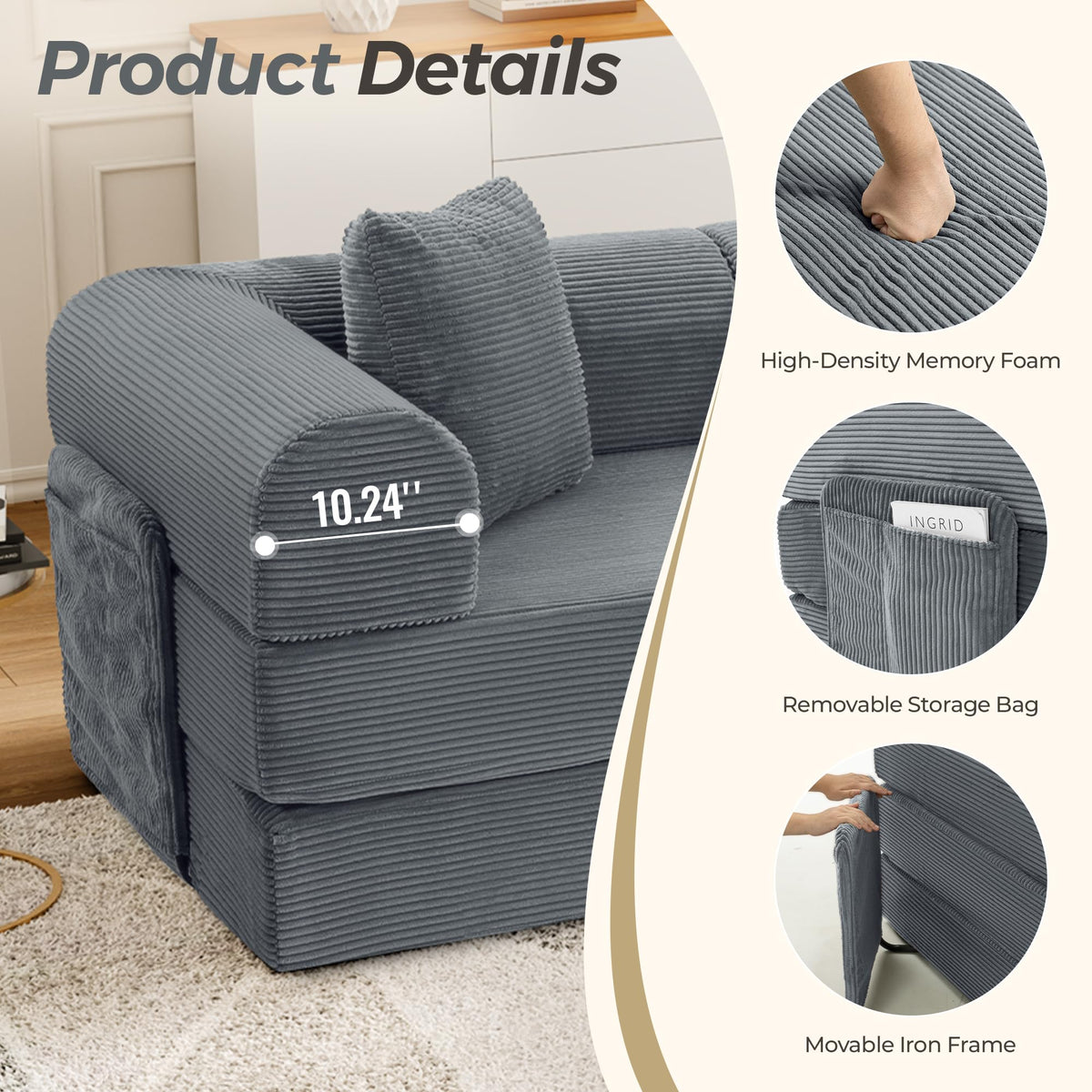 106.3" Oversized Convertible Sleeper Sofa Bed