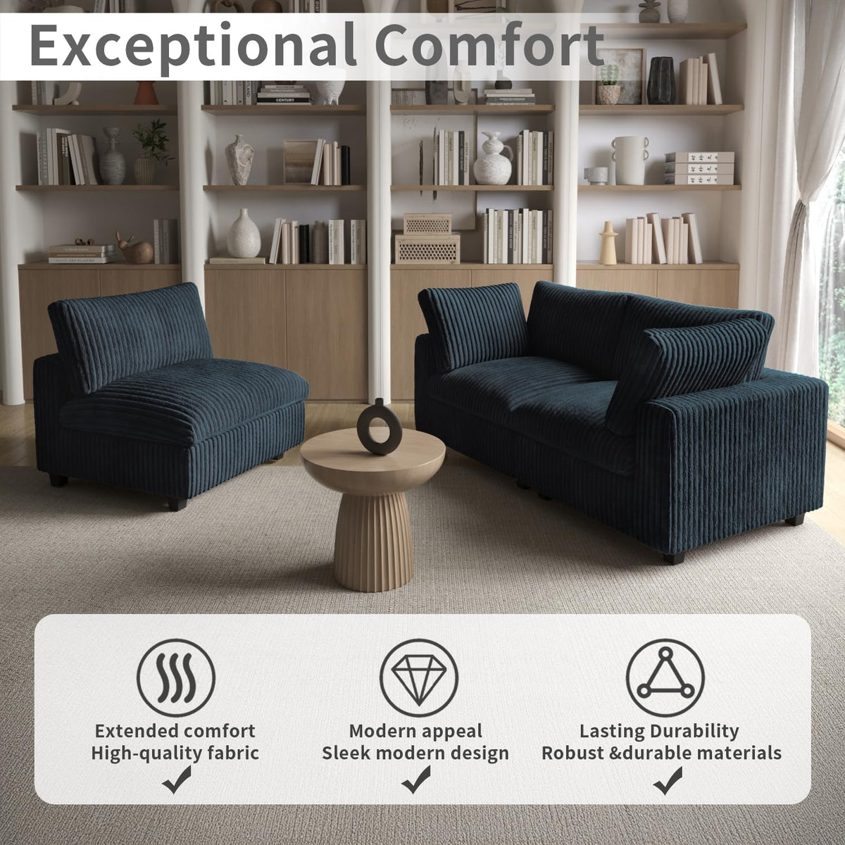 WJShome Cloud Couch Modular Sectional Sofa,118" Oversized V Shaped Sofa with Storage Ottoman for Living Room,Plush 6 Seater Convertible Sectional Couch,Covers Washable&Replaceable,Black