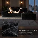 114" L Shaped Cloud Couches with Chaise,Right Facing Modular Sectional Sofa,Glitter Fabric Couch with Deep Seats for Living Room,Bedroom and Apartment,No Assembly Required,Black