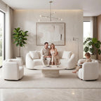 White Curved Sofa Set of 3, Solid Wood Frame, 5 Seater, Pillows, Modern