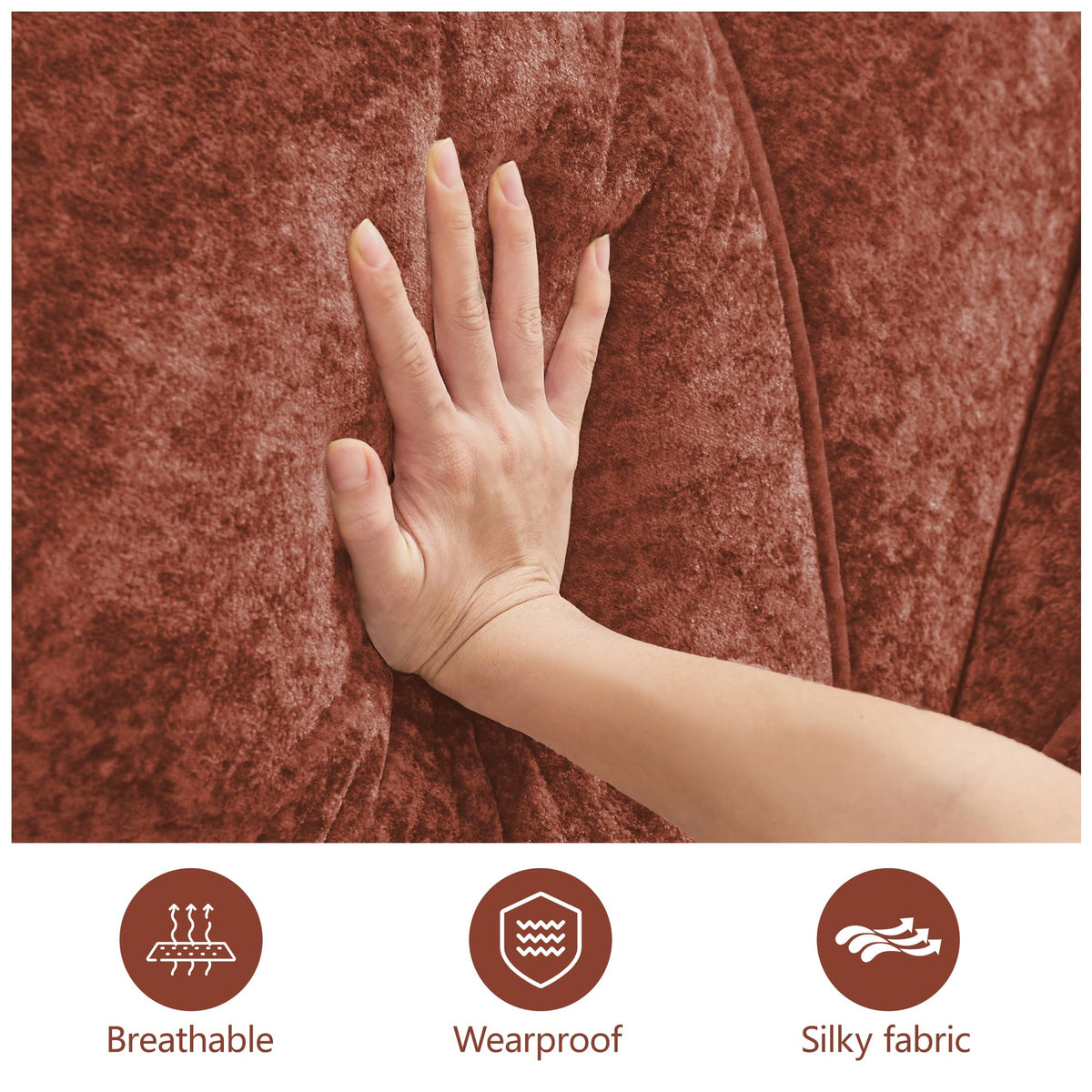 U Shaped Boneless Sofa,Tufted Design,32D High Density Sponge Bottom,Anti Slip Design,No Assembly Required,Free Combination,Movable Ottomans for Living Rooms,Home Theater,Red Brown
