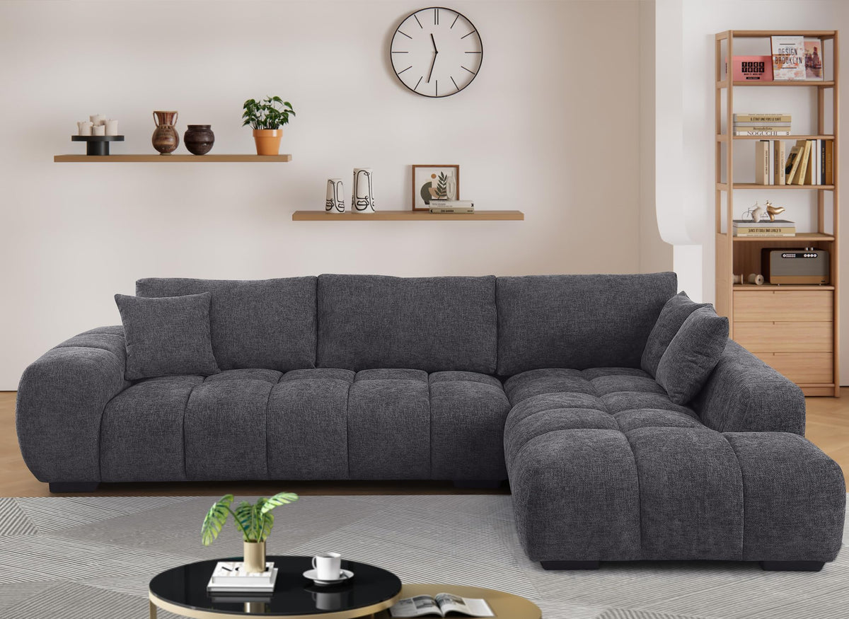 118-Inch Luxury Curved Sofa Modern Sectional Couch for Living Room Oversized L-Shaped Comfort Chenille Cloud Couch with Deep Seating for Family Gatherings,Daily Usage (Gray,Left Facing)