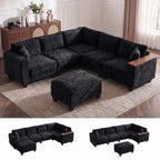 V Shaped Modular Sectional Couch with Storage Ottoman, Beige