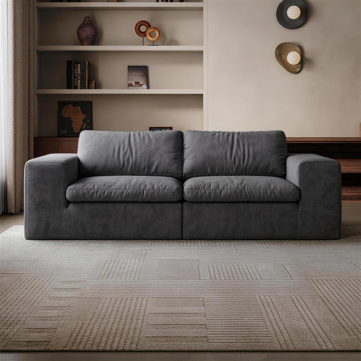 118'' Modular Cloud Couch, 3-Seater Boneless Sectional Sofa with 2 Ottoman