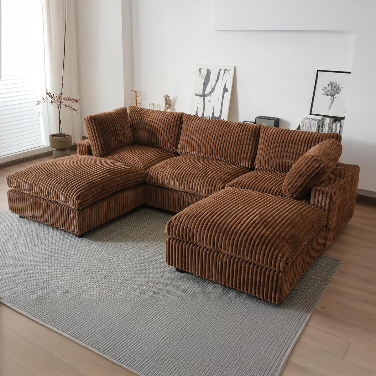 WJShome Cloud Couch Modular Sectional Sofa,118" Oversized V Shaped Sofa with Storage Ottoman for Living Room,Plush 6 Seater Convertible Sectional Couch,Covers Washable&Replaceable,Black