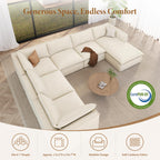 Vesgantti 141.7" Boneless Sectional Sofa with Chaise, 7 Seater Couch, Beige