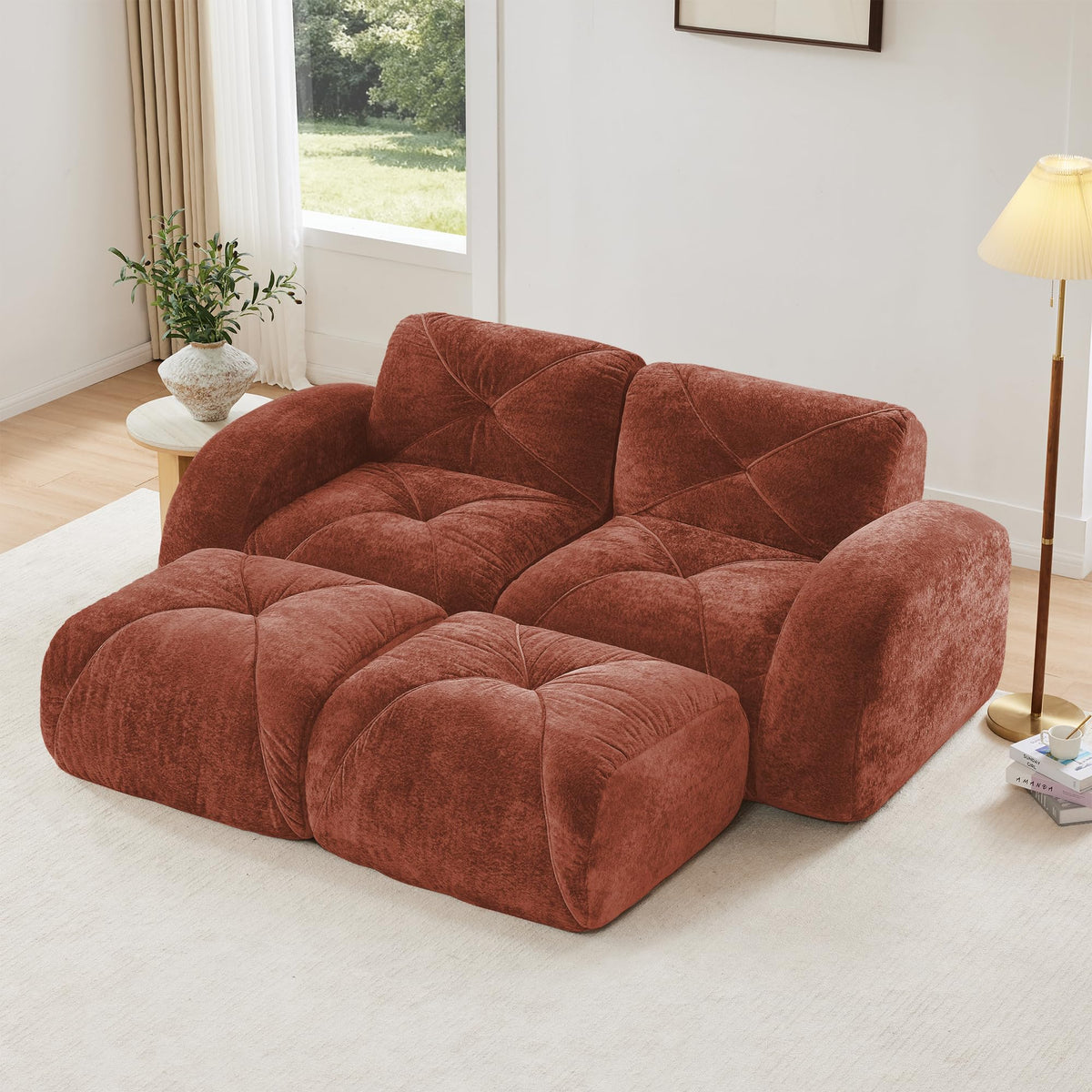 U-Shaped Boneless Sofa, Tufted 32d High Density Sponge Bottom, Anti-Slip Design, No Assembly Required, Free Combination, Movable Ottomans for Living Rooms, Home Theater, Blue