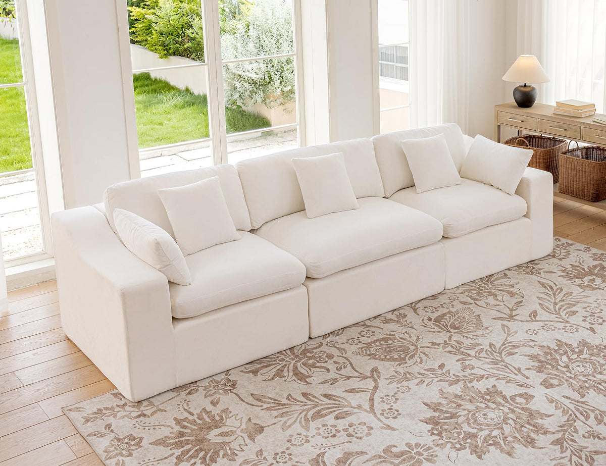 120" Cloud Sectional Couches -Oversized Modern Modular Sofa with Curved Handrail, Convertible L-Shape Couch with Ottoman,4 Chenille Seater Modular Sectional Sofa for Living Room,White