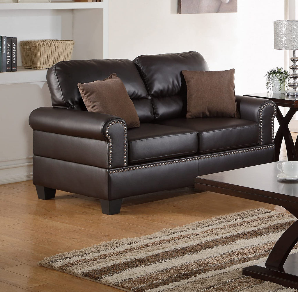 Tidyard Faux Leather 2-Piece Sofa Set with Loveseat, Contemporary Plush Couch for Living Room, Espresso Double Barrel Design, Includes Pillows