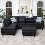 Leather L-Shaped Couch Set, 97.5"L x 69.5"W Sectional Sofas Black