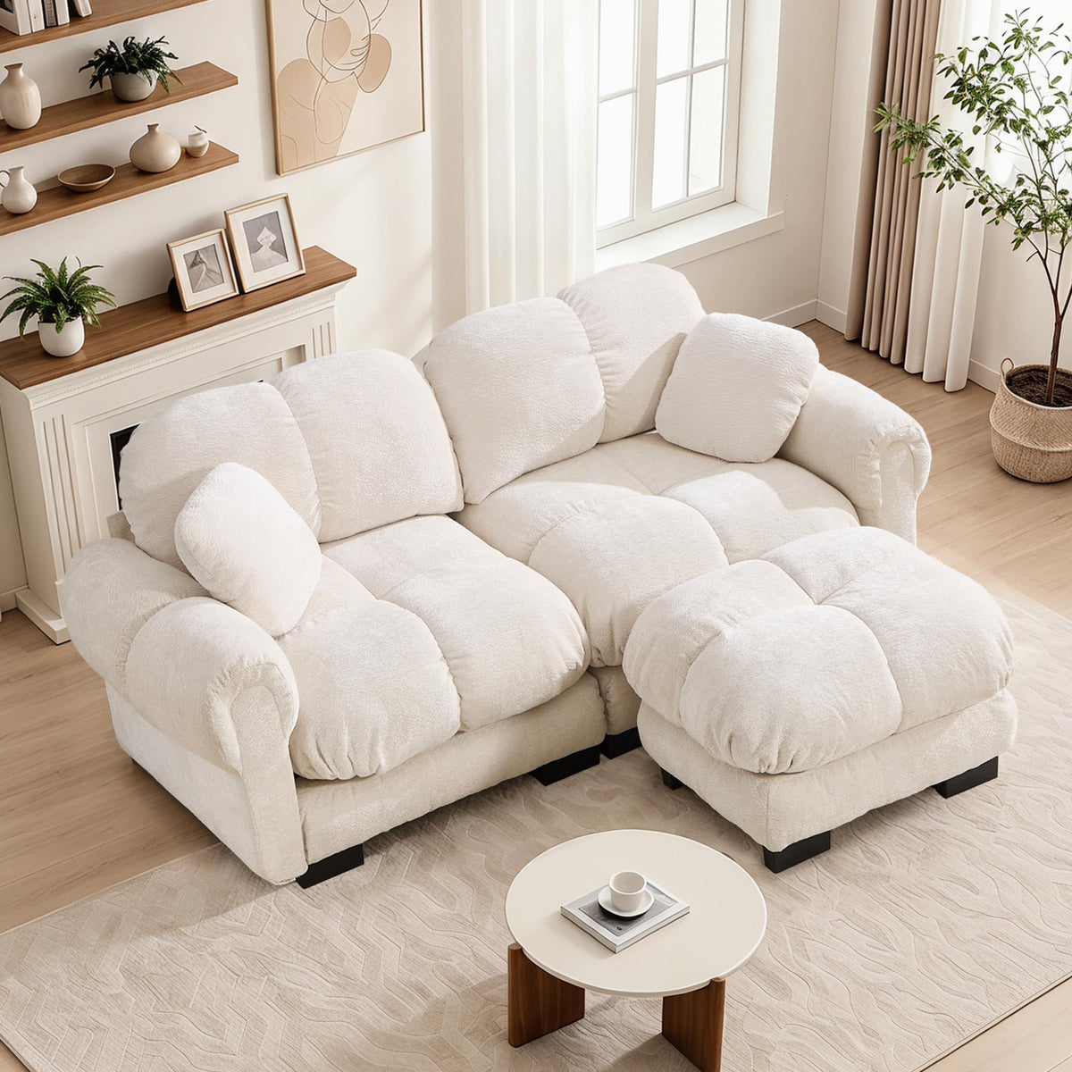 103.9" Modular Cloud Couch, Oversize U-Shaped Sectional Sofa with Ottoman, Deep Seat Chenille Couch, Anti-Slip Design, Modern 3-Seater Sofa for Living Room/Apartment/Bedroom, Brown