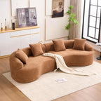 WILLIAMSPACE 132" Oversize Curved Sofa Couch for Living Room, Modern Luxury 2 Pieces Upholstered Cloud Sofa Curved Couch with Half Moon Design, Velvet 6 Seater Sofa for Apartment, No Assembly, Orange