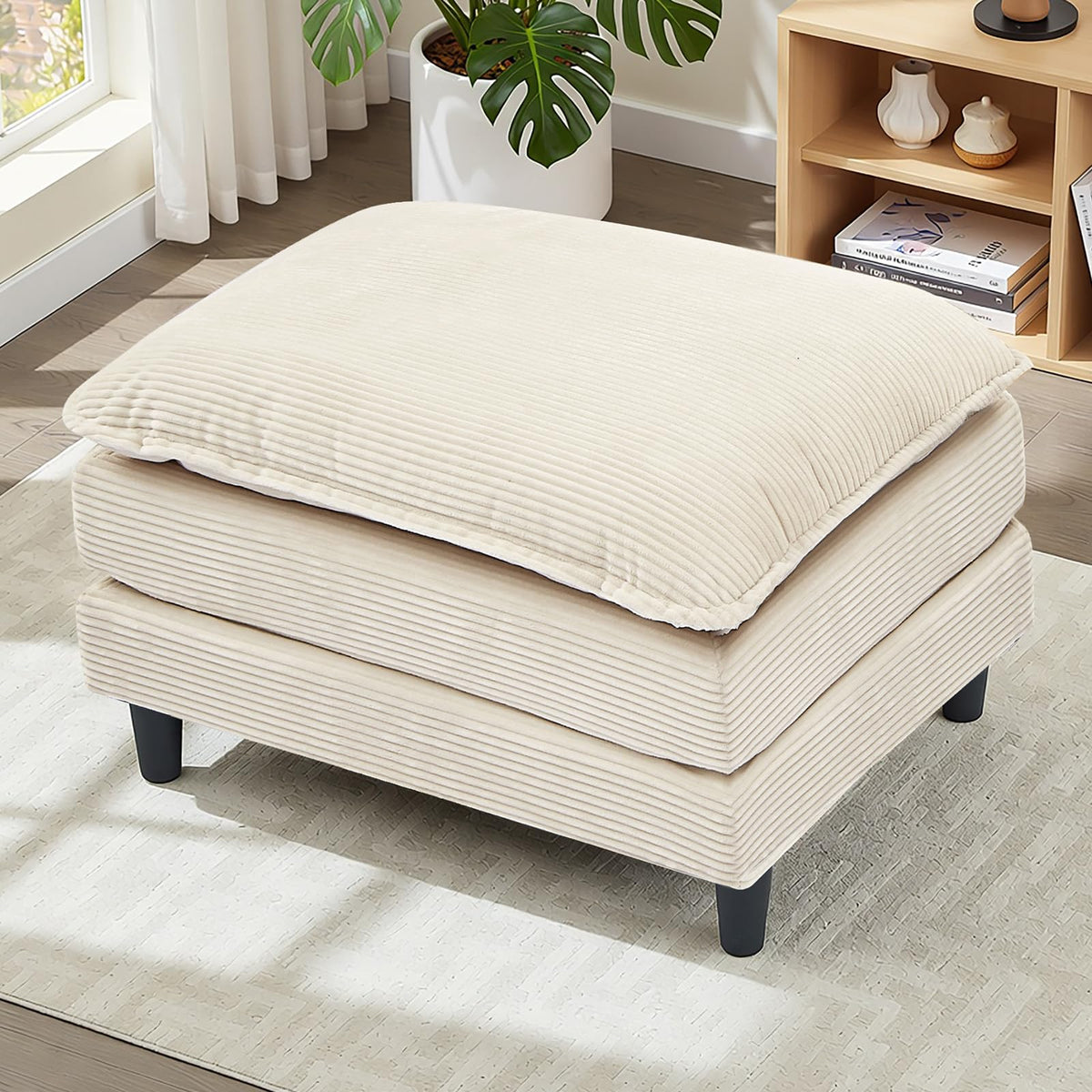 107.3'' Oversized Cloud Couch L Shaped Modular Sectional Sofa, Premier Comfy Corduroy Couch with Ottoman, Modern 3 Deep Seat Sectional Couches for Living Room, Solid Wood Frame&Spring,Tool-Free Green