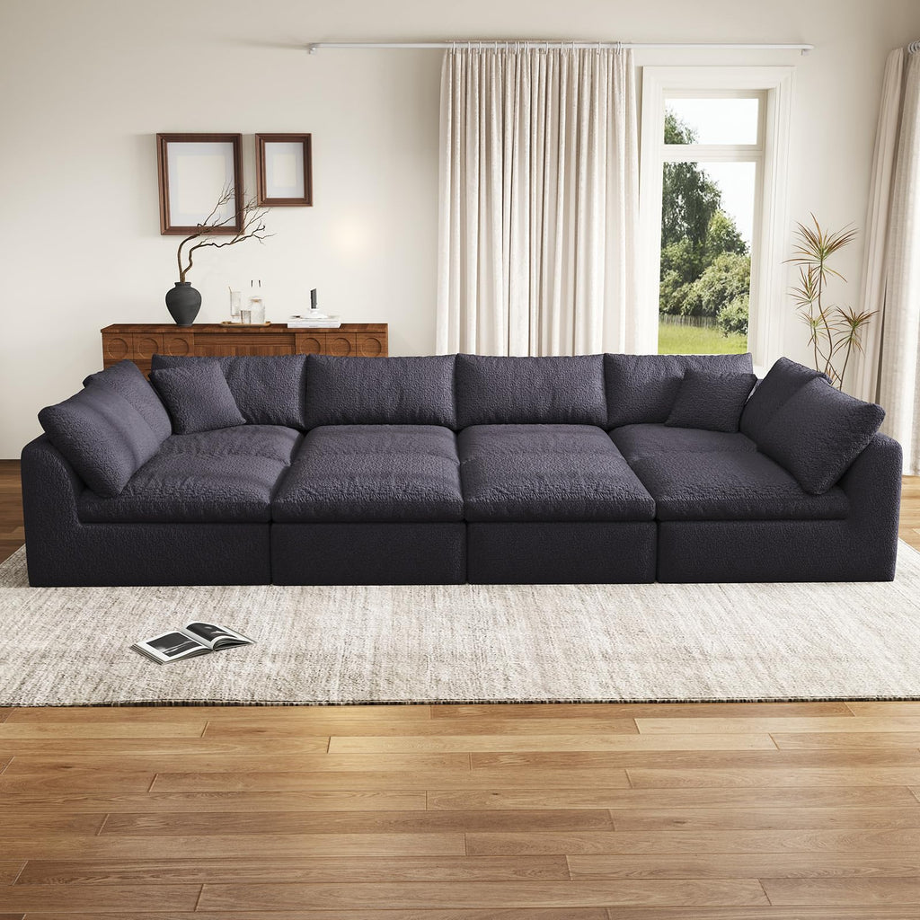 108" Modular Sectional Sofa with Movable Ottoman, No Assembly Required Boneless Cloud Couch, Deep Seat L Shaped Sectional Couches for Living Room, Bedroom and Apartment, White